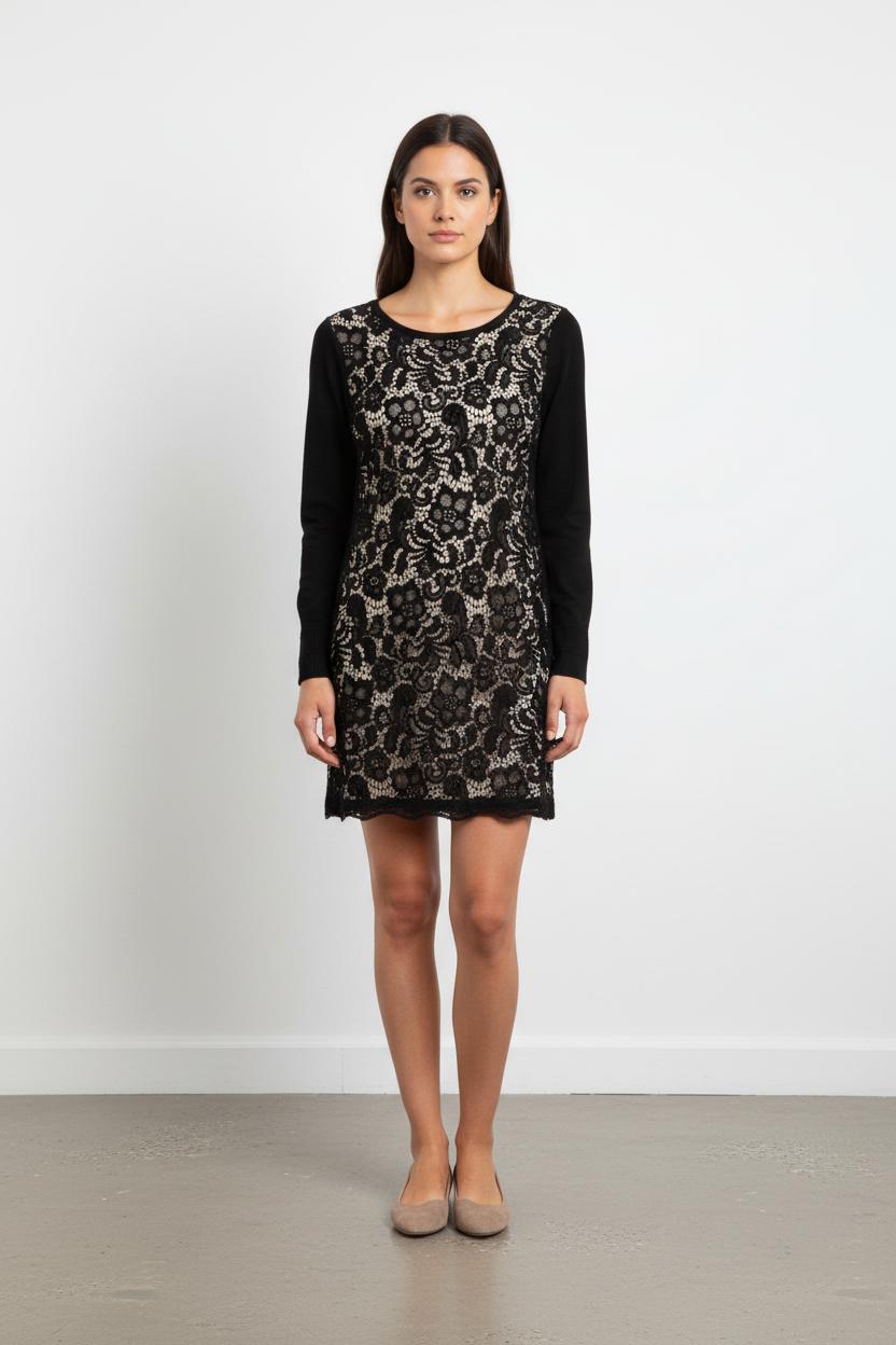 Robe En Dentelle Noire et Beige - Taille M/38