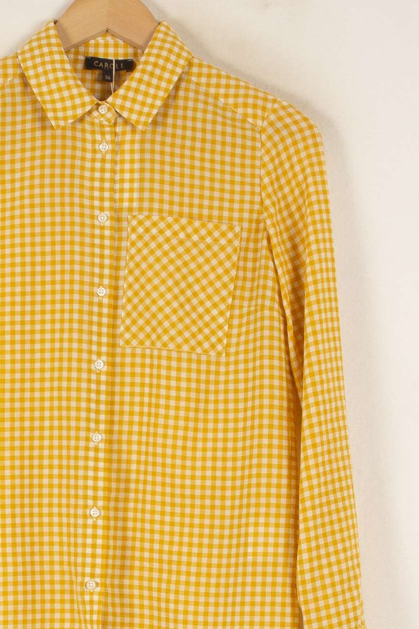 Chemise à Carreaux Jaune et Blanche - Taille S/36 de la marque Caroll | PARAD50273 - Vendu par Paradigme - Image 3