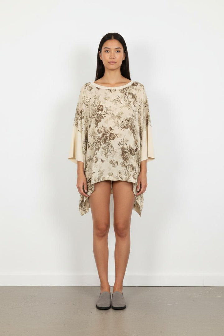 Poncho Beige à Motifs Floraux - Taille L/40