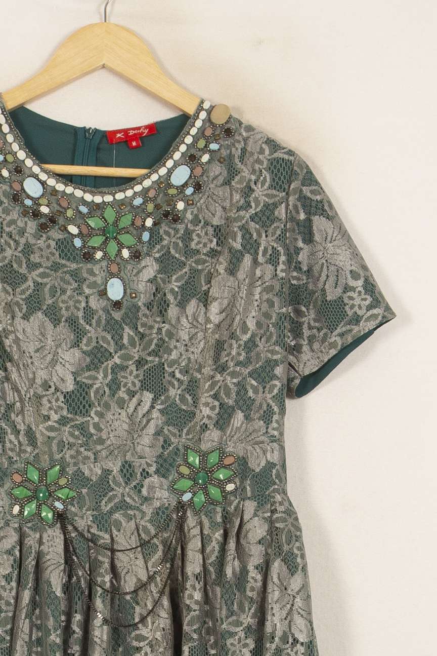 Robe Courte Verte et Beige - Taille M/38