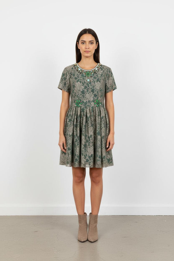 Robe Courte Verte et Beige - Taille M/38