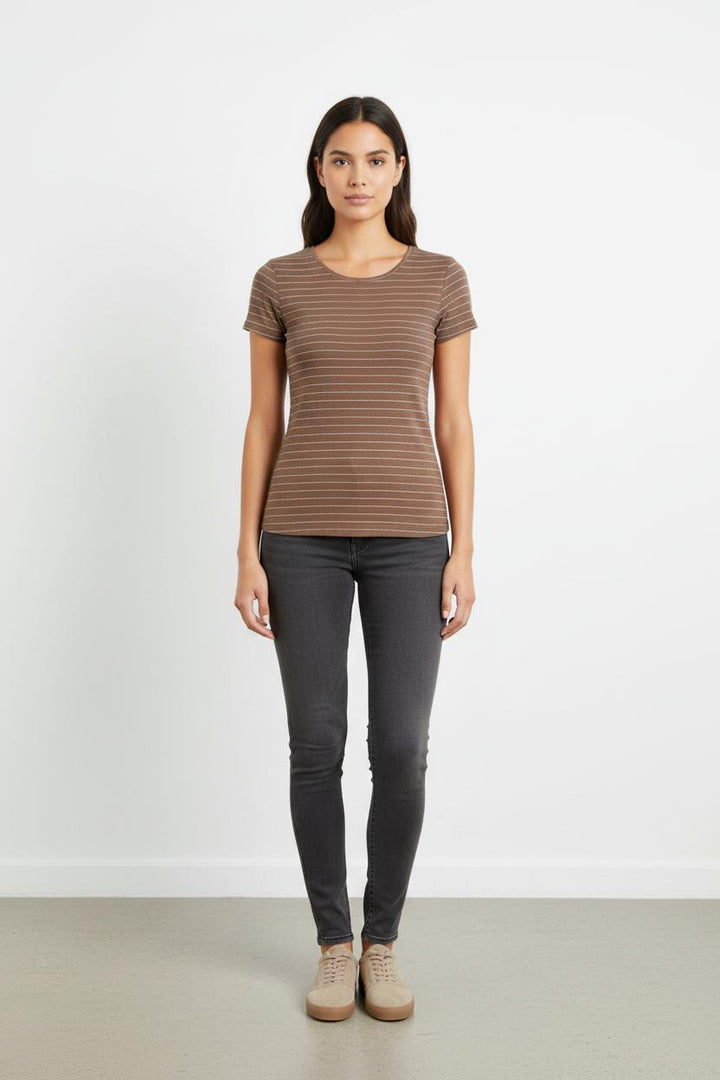 Tee-shirt Marron et Blanc - Taille XS/34