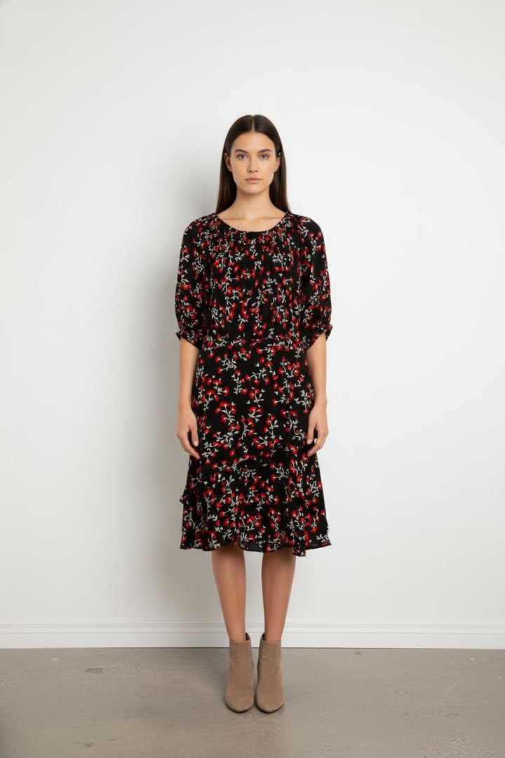 Robe Fleurie Noire et Rouge - Taille M/38