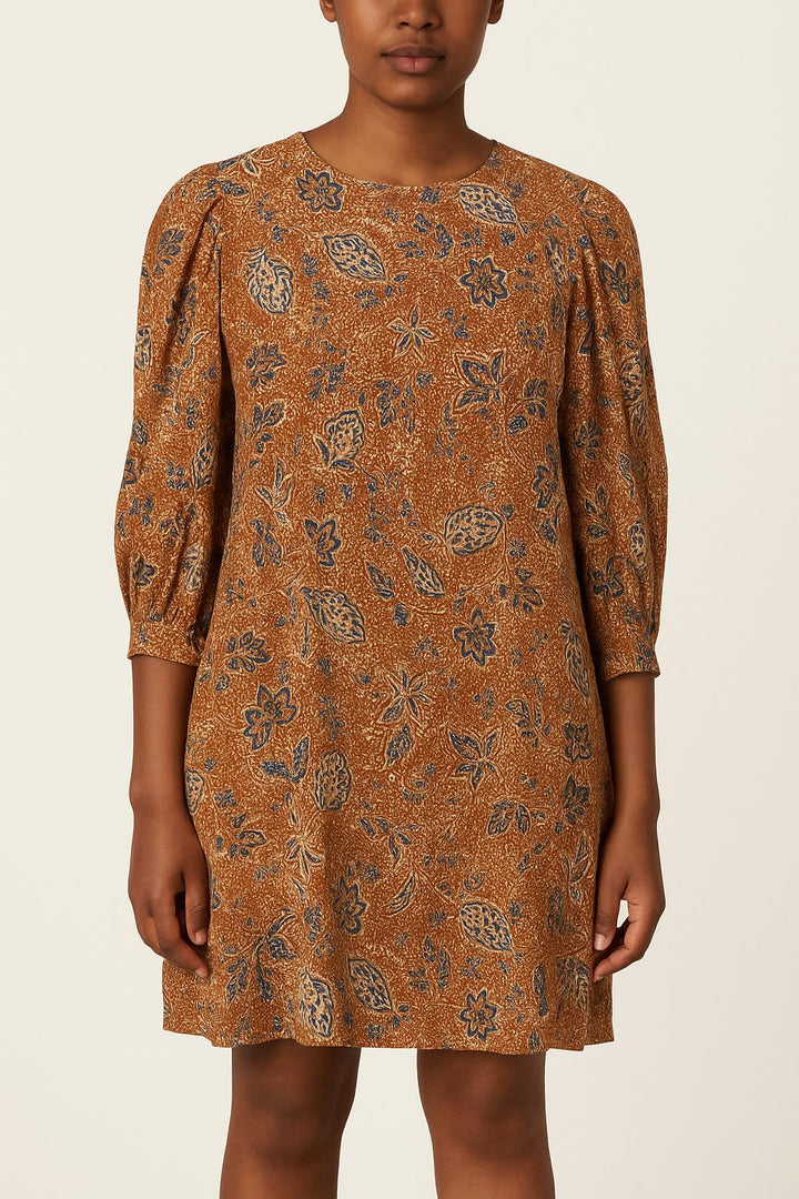 Robe Courte Marron et Bleue - Taille L/40 de la marque La Fée Maraboutée | PARAD50527 - Vendu par Paradigme - Image 1