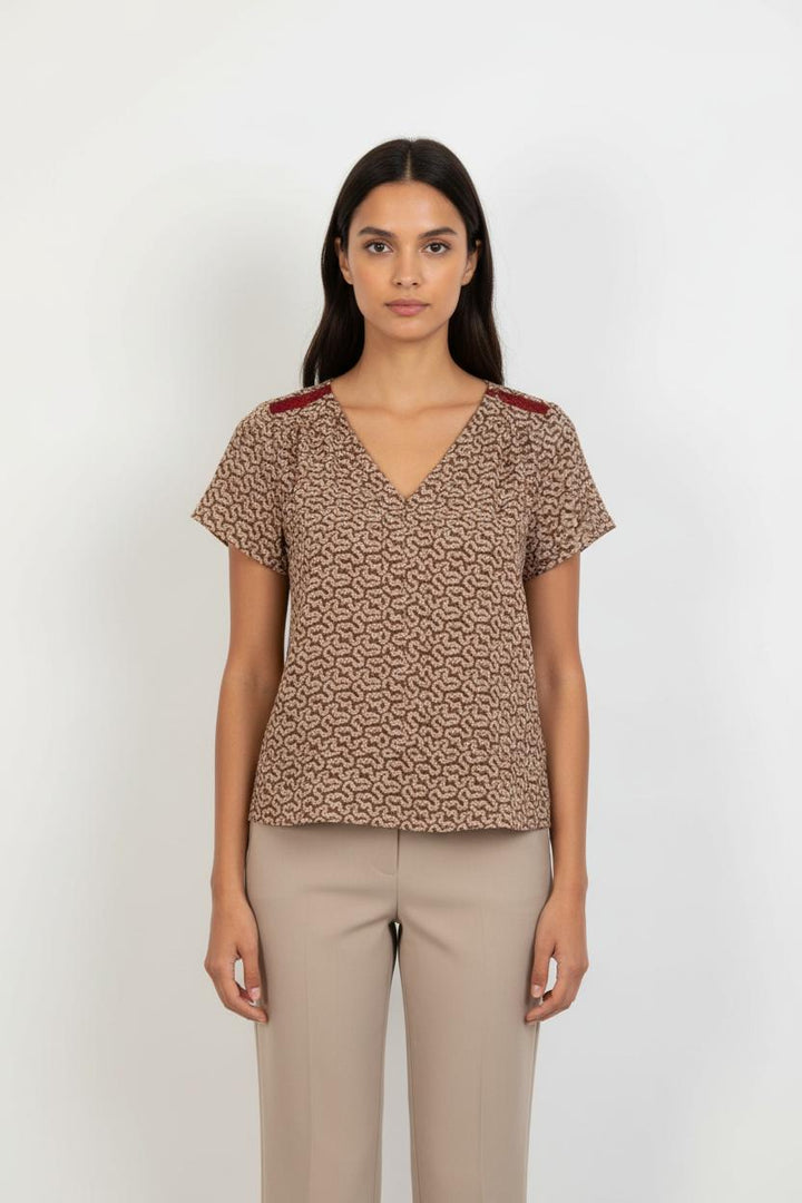 Blouse Marron et Rouge - Taille M/38