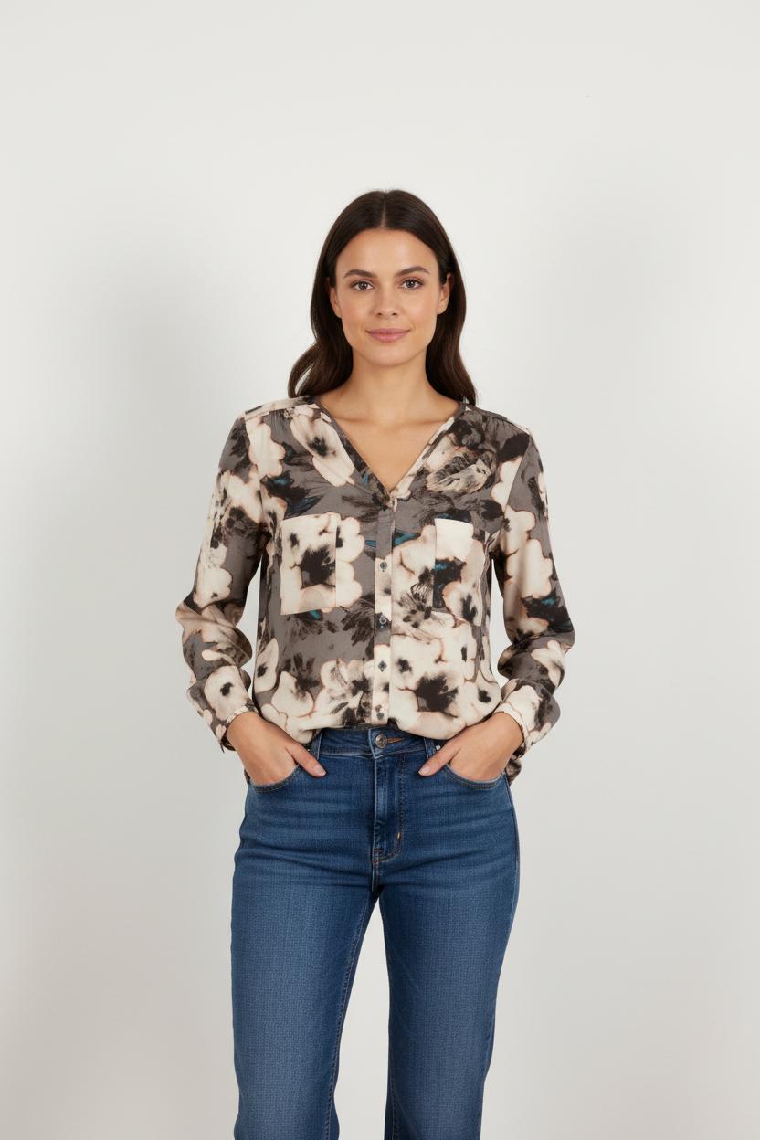 Blouse Beige et Noire - Taille M/38