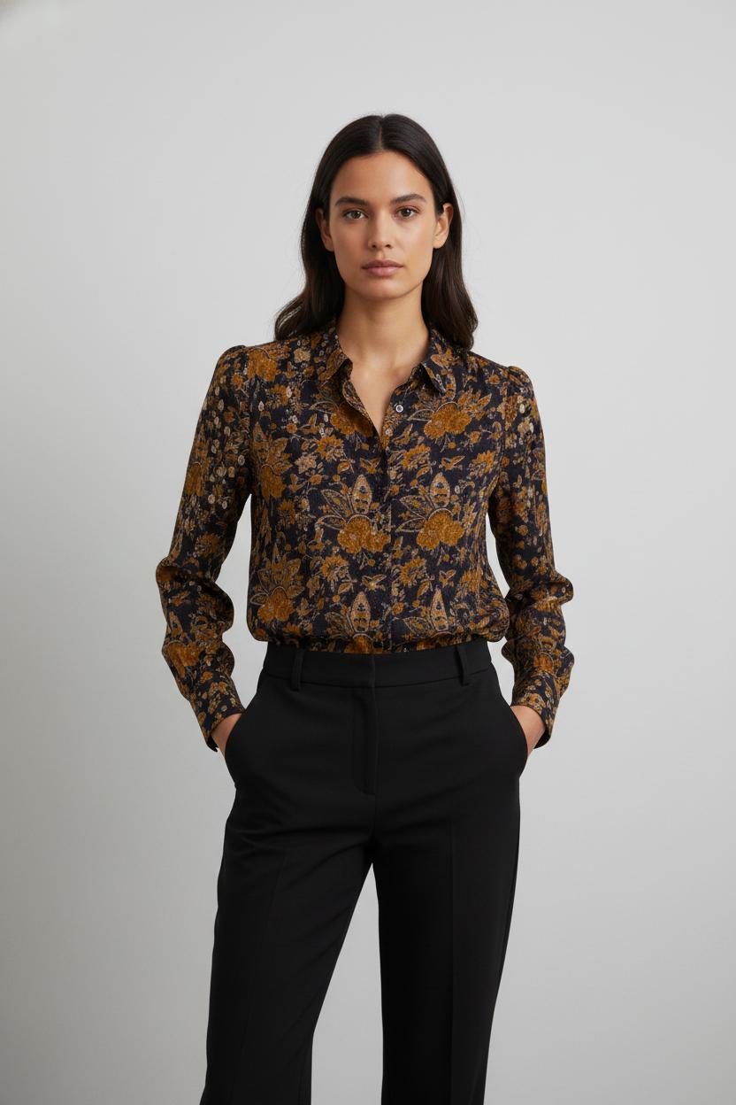 Chemise Fleurie Noire et Marron - Taille S/36