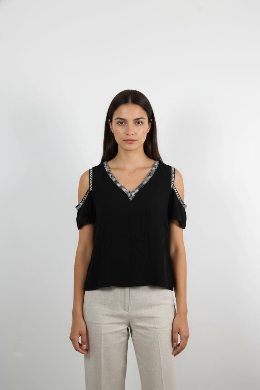 Blouse Noire et Blanche - Taille L/40