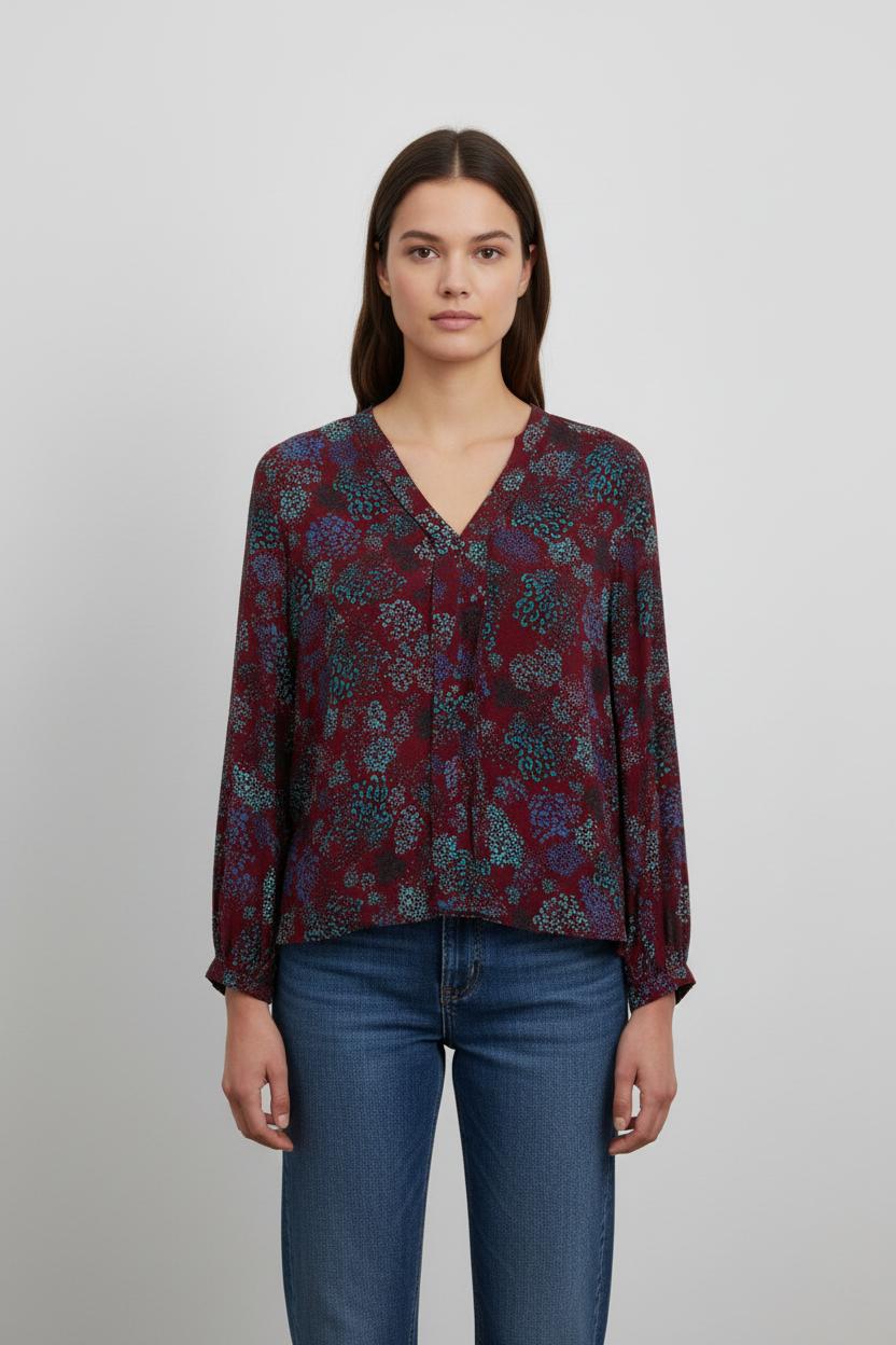 Blouse Bordeaux et Bleu - Taille S/36