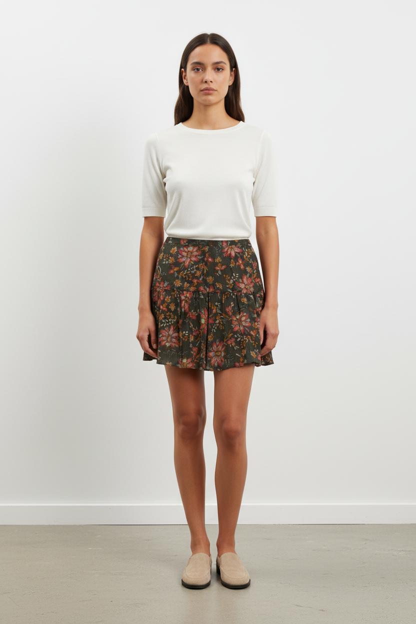 Jupe Fleurie Verte et Rouge - Taille M/38