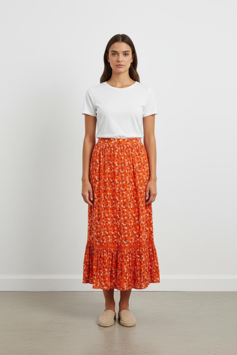 Jupe Longue Orange et Blanche - Taille L/40
