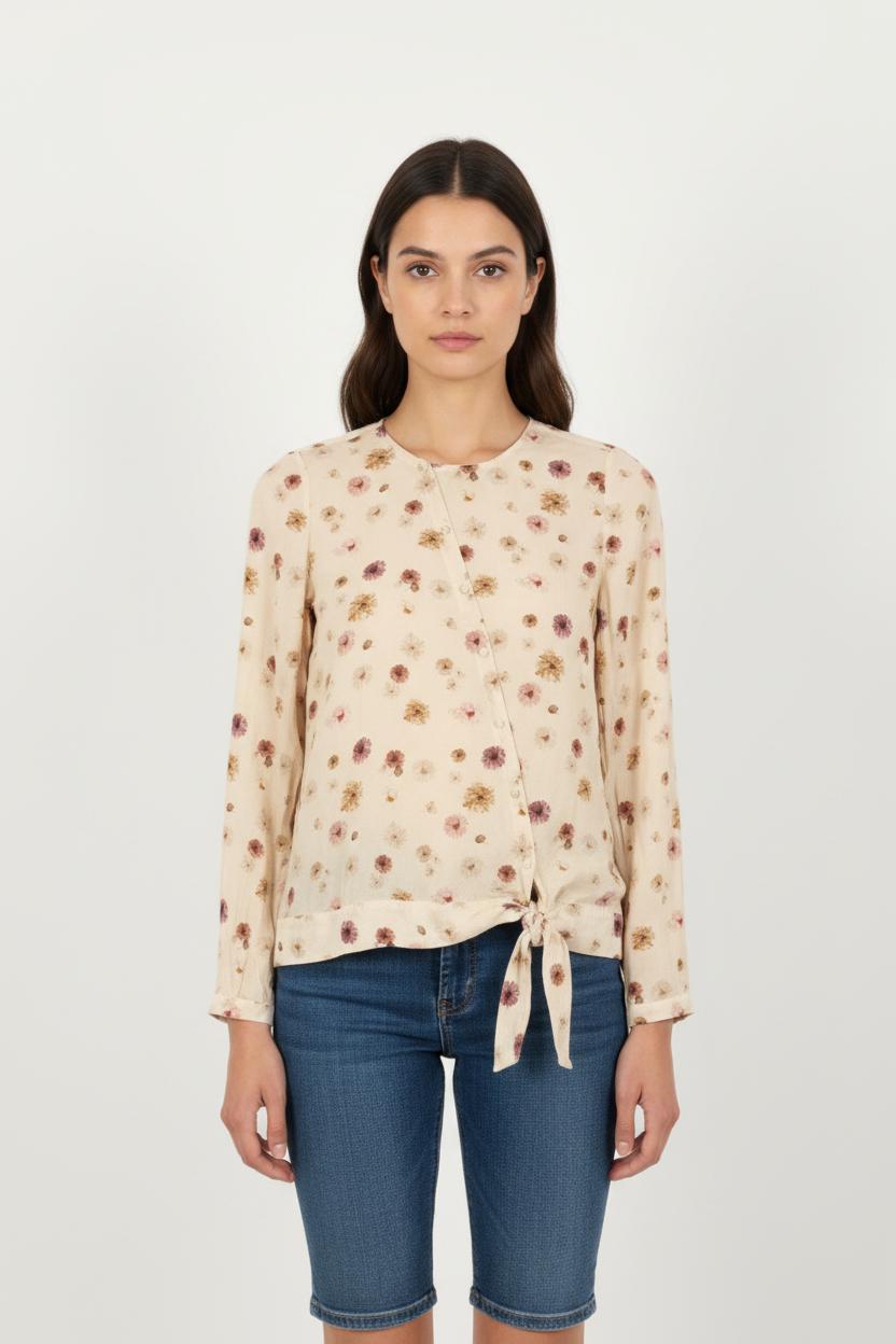 Blouse Fleurie Beige - Taille S/36