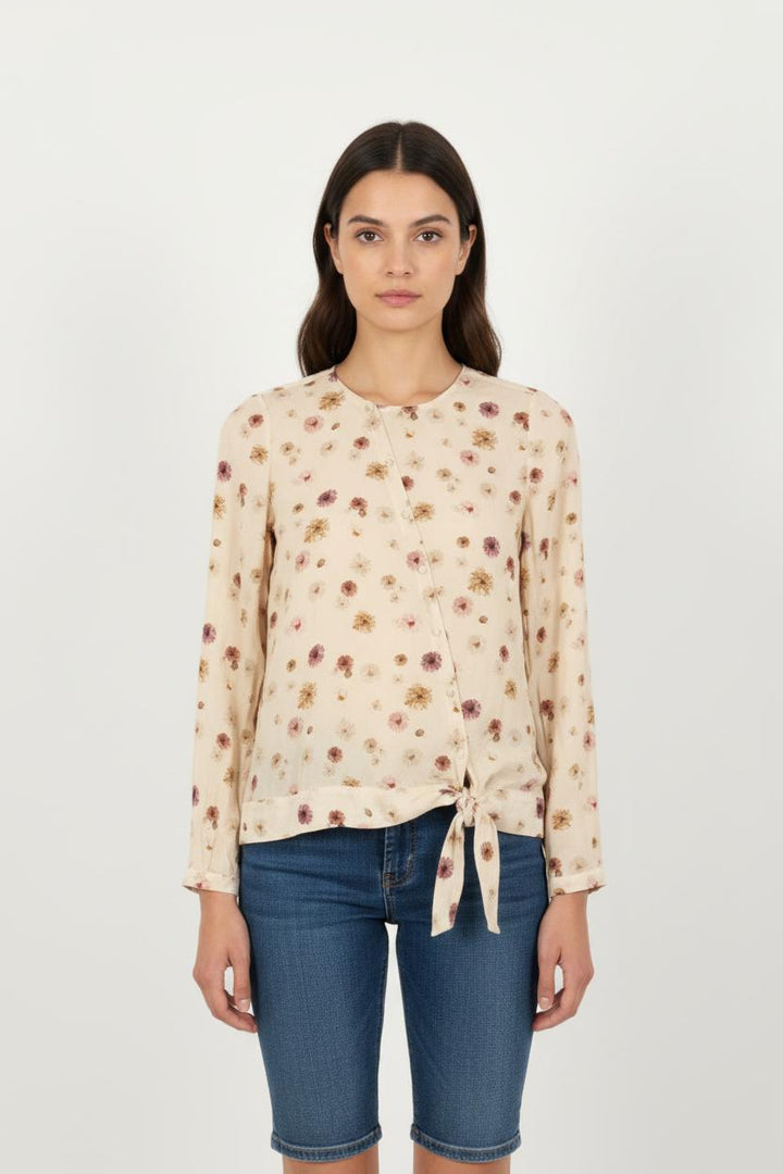 Blouse Fleurie Beige - Taille S/36