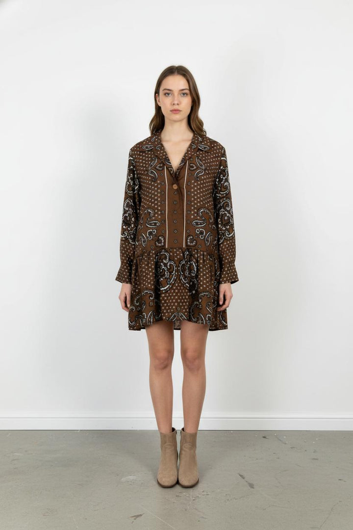 Robe Imprimée Marron - Taille S/36 de la marque Sandro | PARAD50694 - Vendu par Paradigme - Image 1