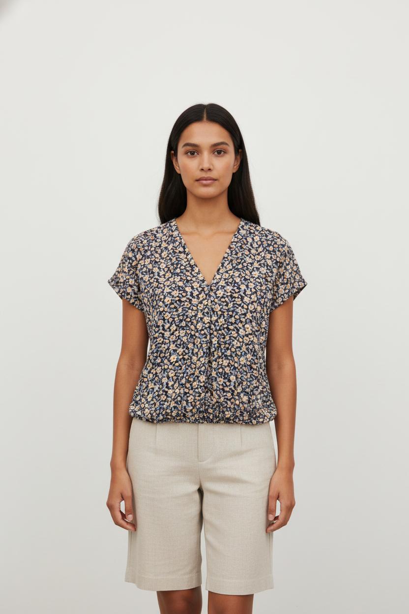 Blouse Fleurie Bleue et Blanche - Taille S/36