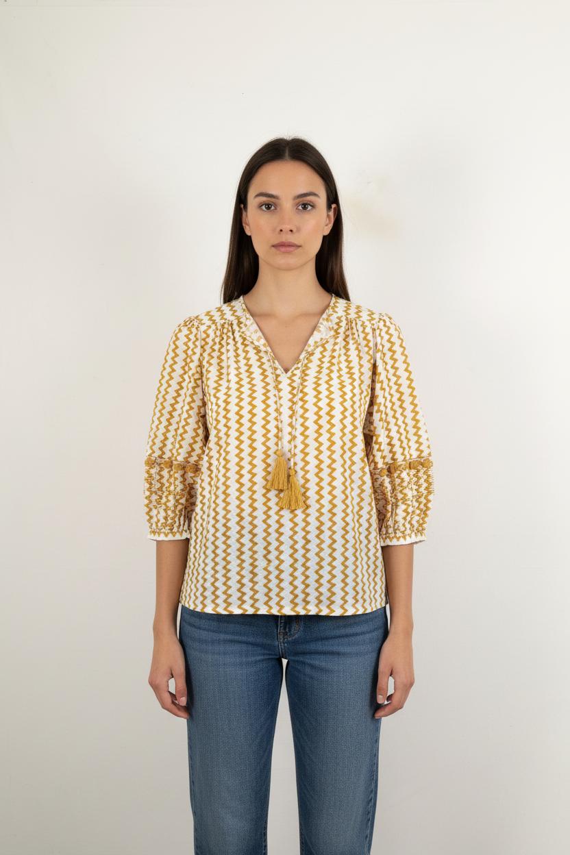 Blouse Orange et Blanche - Taille L/40
