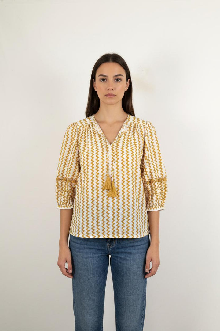 Blouse Orange et Blanche - Taille L/40