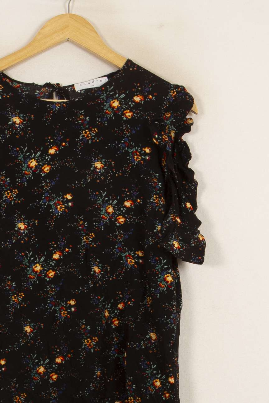 Blouse Noire à Fleurs - Taille M/38 de la marque Sandro | PARAD50811 - Vendu par Paradigme - Image 3
