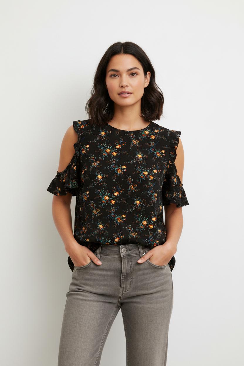 Blouse Noire à Fleurs - Taille M/38