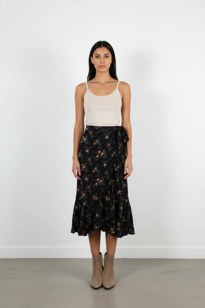 Jupe Mi-Longue Noire à Fleurs - Taille S/36