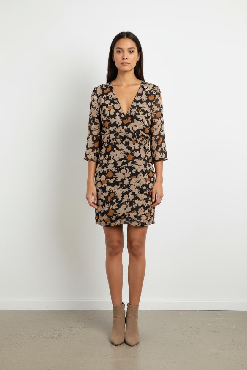 Robe Courte Noire Beige et Orange - Taille XS/34