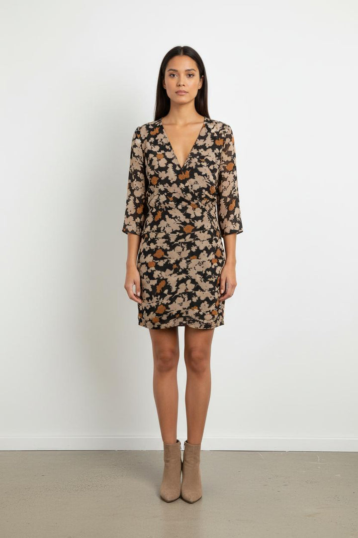 Robe Courte Noire Beige et Orange - Taille XS/34