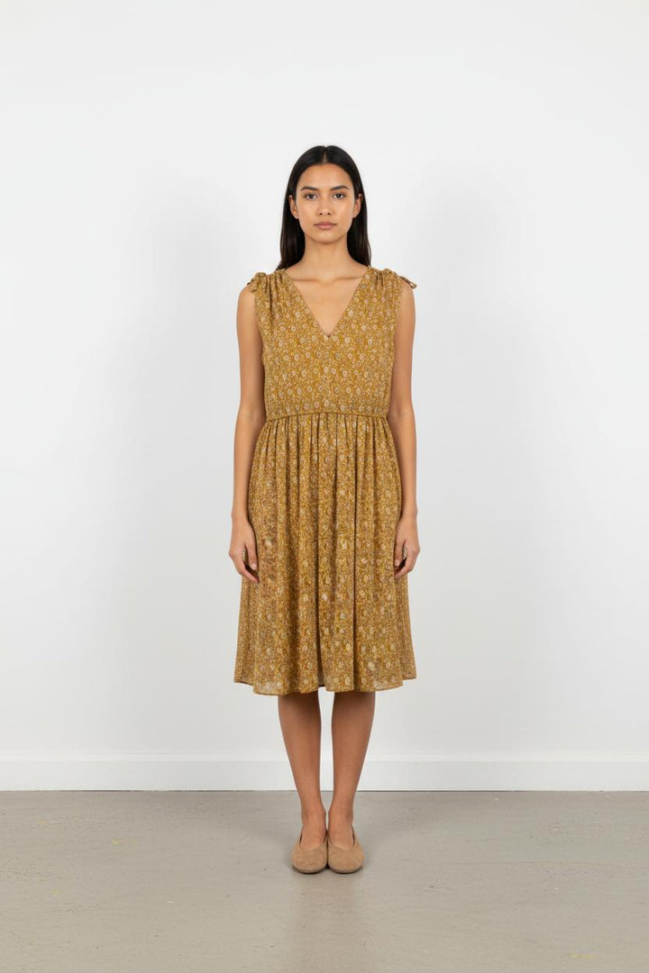 Robe Midi Moutarde et Blanche - Taille L/40