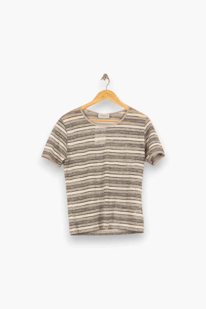T-shirt Rayé Beige et Noir - Taille XXXL/46 de la marque Caroll | PARAD51712 - Vendu par Paradigme - Image 2