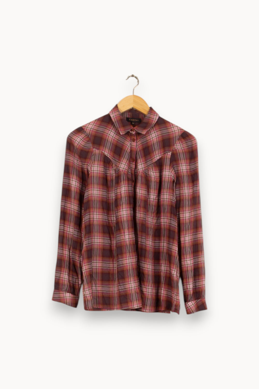Chemise à Carreaux Violette et Rouge - Taille S/36 de la marque Caroll | PARAD51718 - Vendu par Paradigme - Image 2