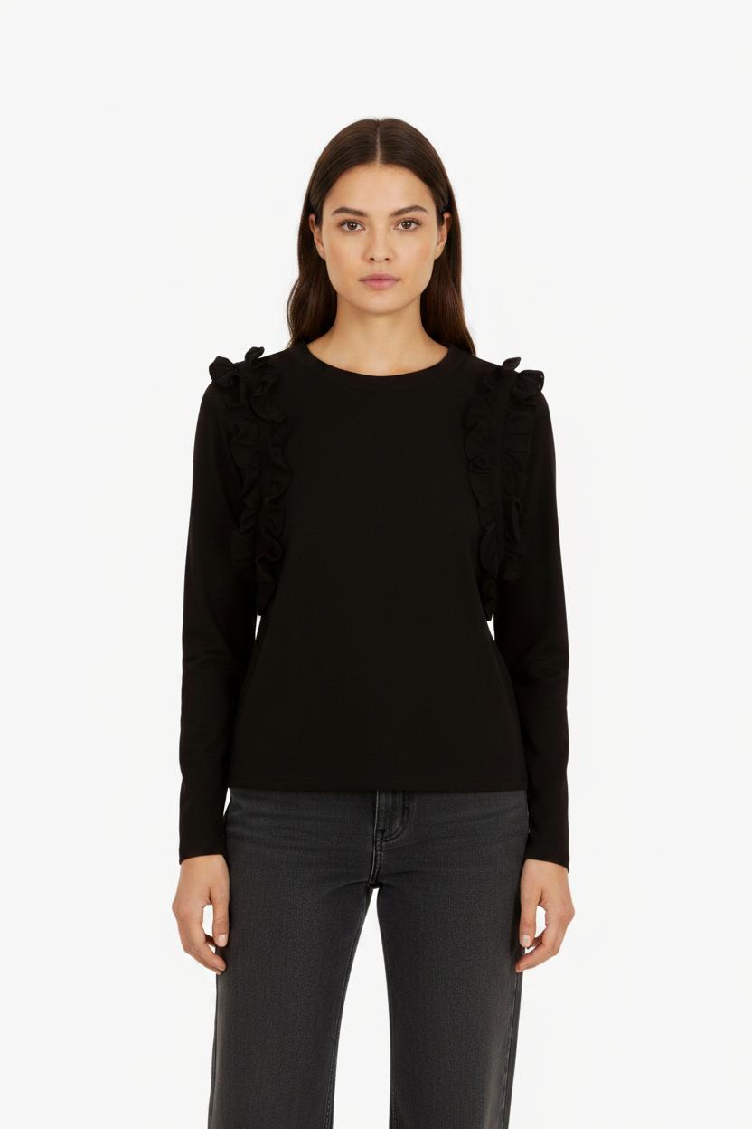 Sweat À Volants Noir - Taille S/36
