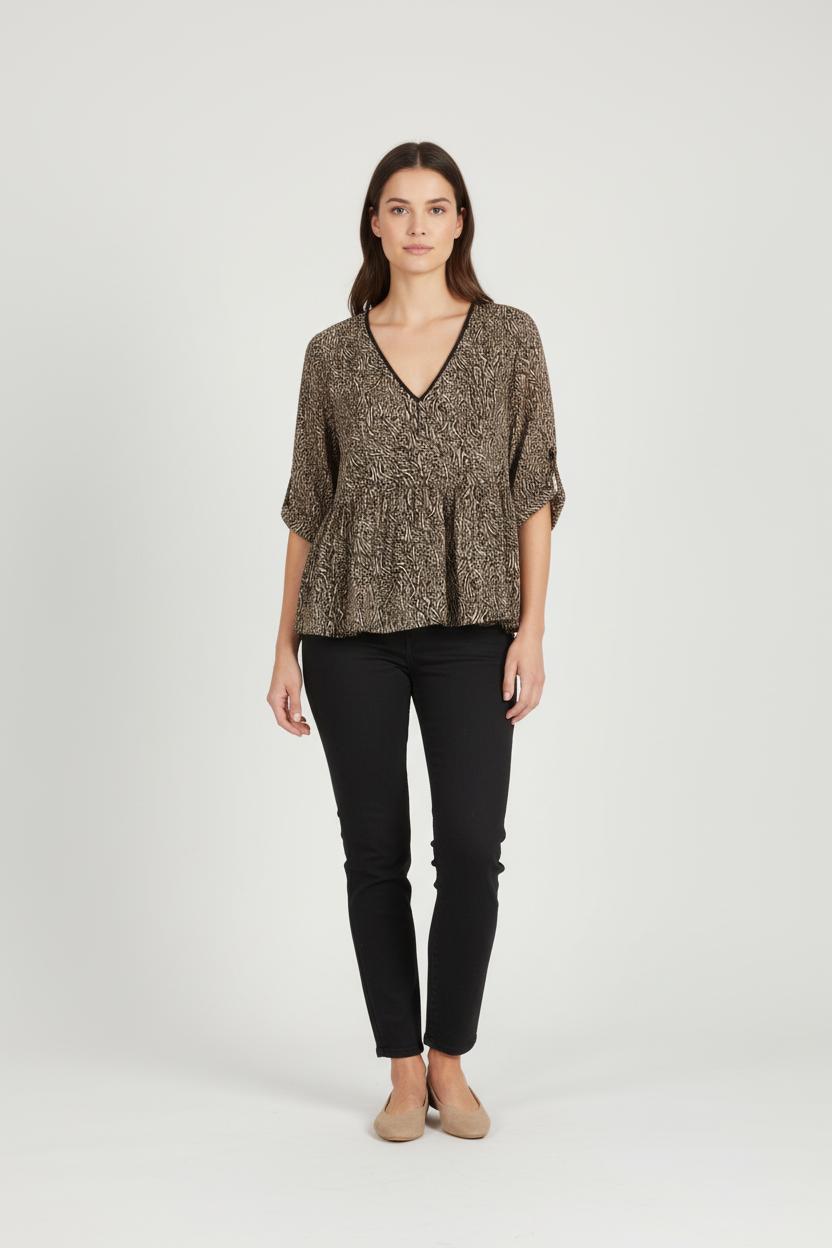 Blouse Noire et Beige - Taille XL/42 de la marque IKKS | PARAD51795 - Vendu par Paradigme - Image 1