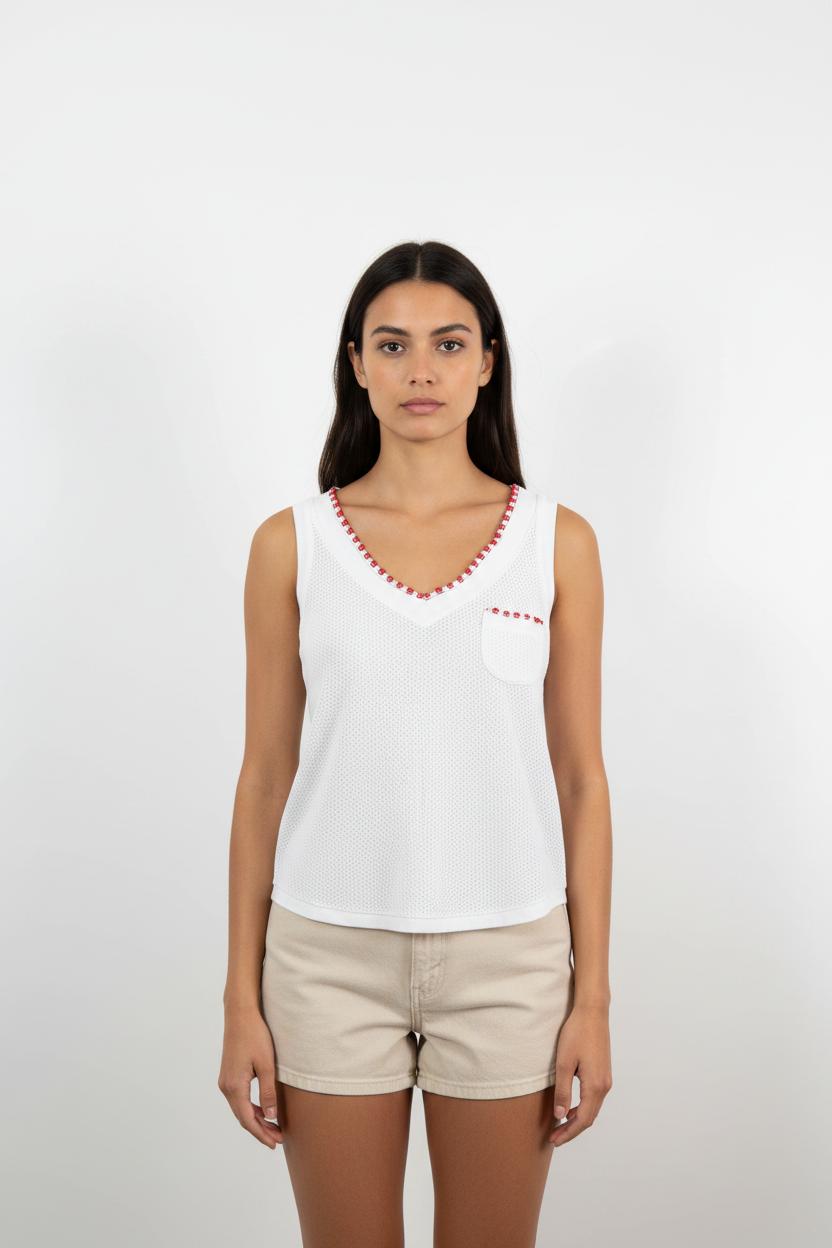 Débardeur Blanc et Rouge - Taille L/40