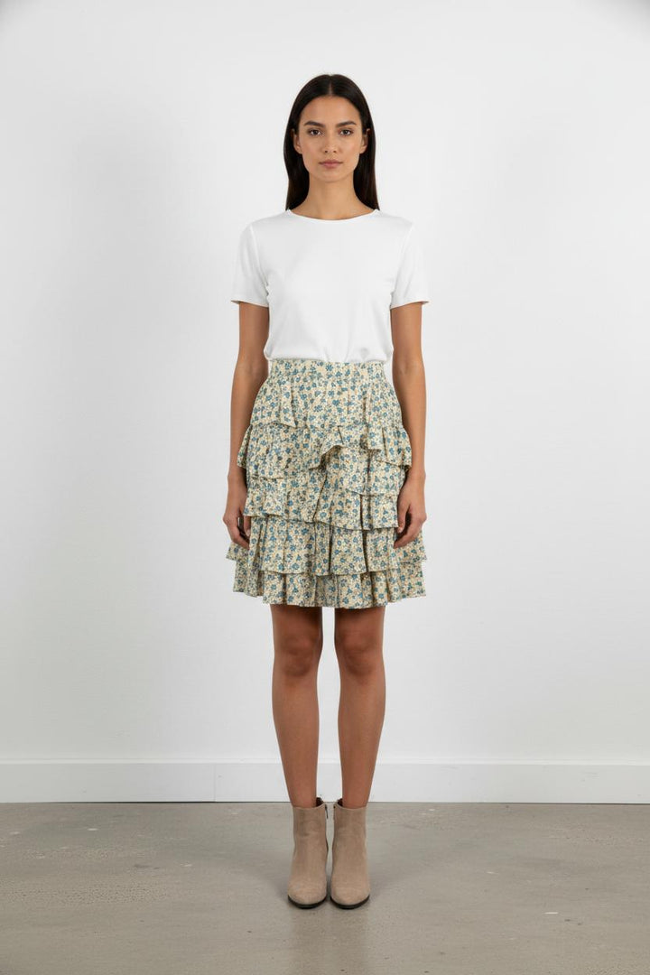 Jupe Volantée Écrue et Bleue - Taille XS/34