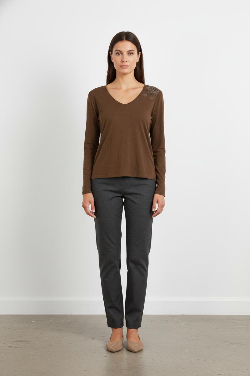 Tee-shirt Manches Longues Marron - Taille M/38