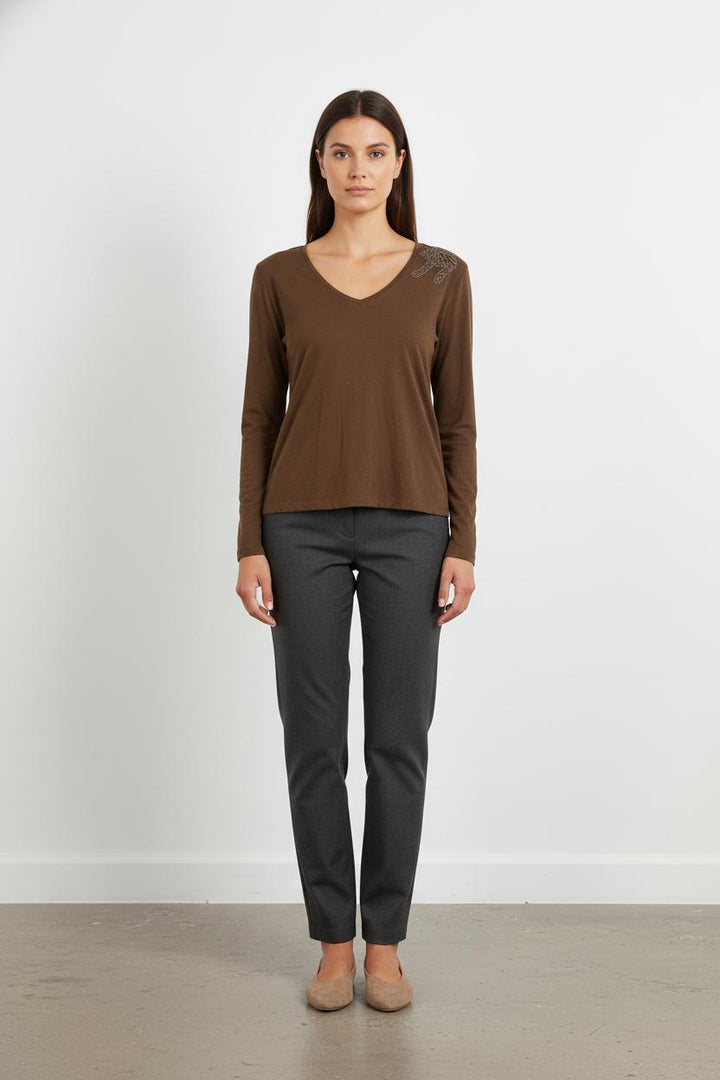 Tee-shirt Manches Longues Marron - Taille M/38