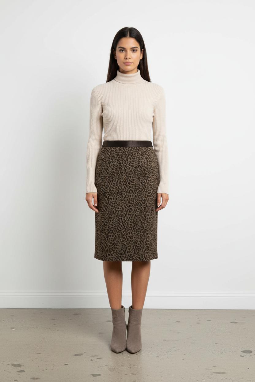 Jupe Droite Léopard Marron et Noir - Taille L/40