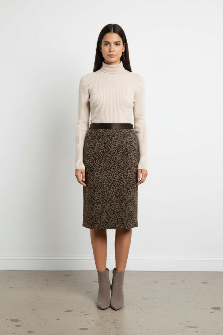 Jupe Droite Léopard Marron et Noir - Taille L/40
