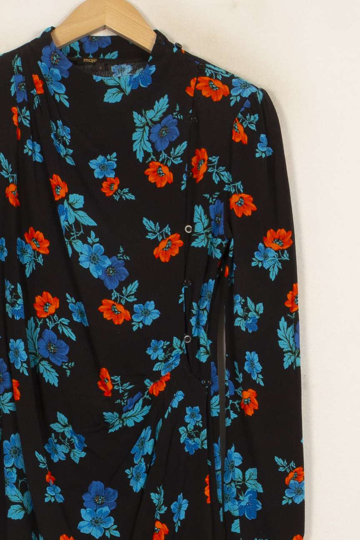 Robe Courte Noire à Fleurs Bleues et Rouges - Taille M/38 de la marque Maje | PARAD51945 - Vendu par Paradigme - Image 3