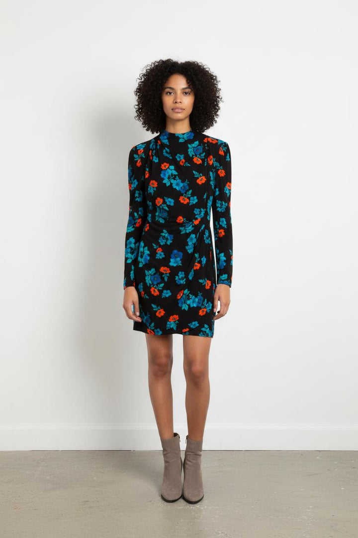 Robe Courte Noire à Fleurs Bleues et Rouges - Taille M/38