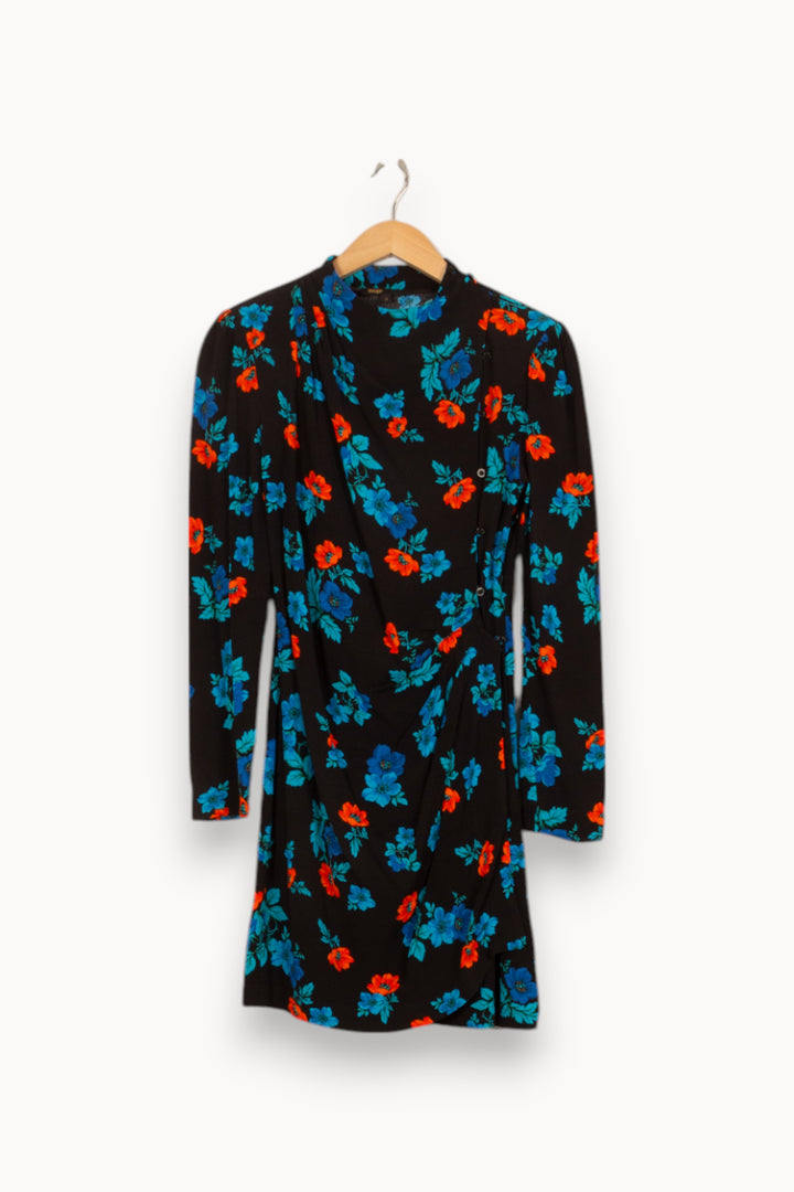 Robe Courte Noire à Fleurs Bleues et Rouges - Taille M/38 de la marque Maje | PARAD51945 - Vendu par Paradigme - Image 2