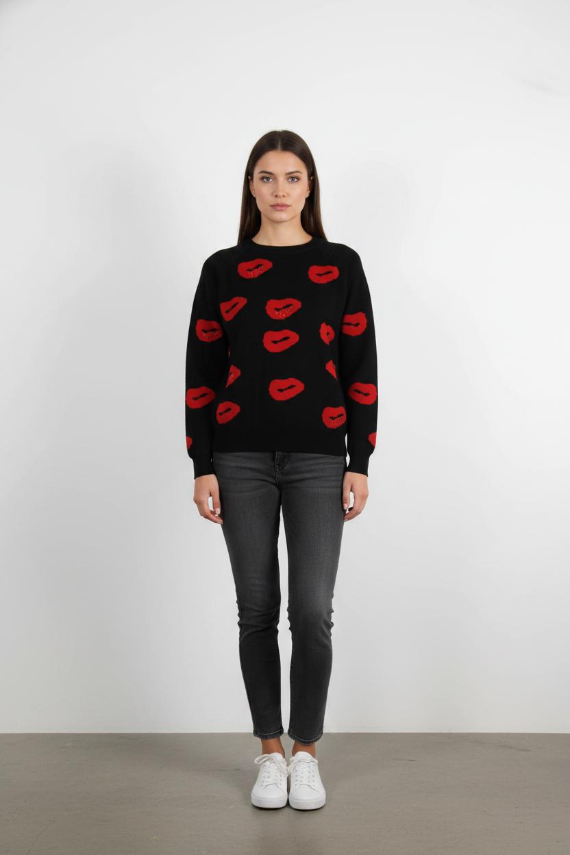 Pull Noir et Rouge - Taille S/36