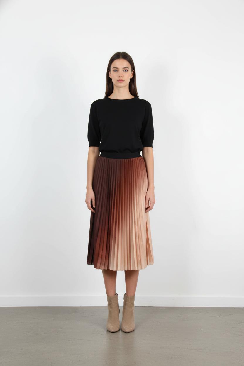 Jupe Plissée Marron et Beige - Taille L/40