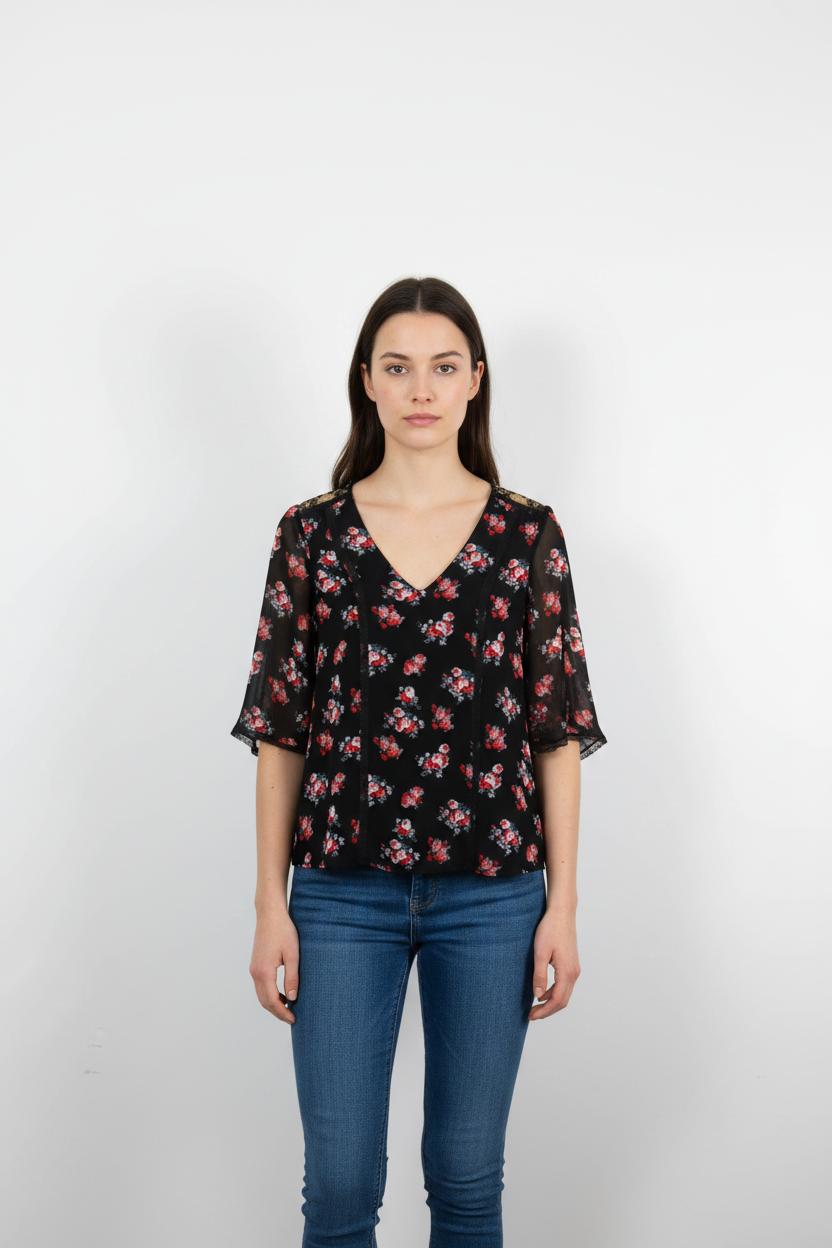 Blouse Noire et Rouge - Taille S/36