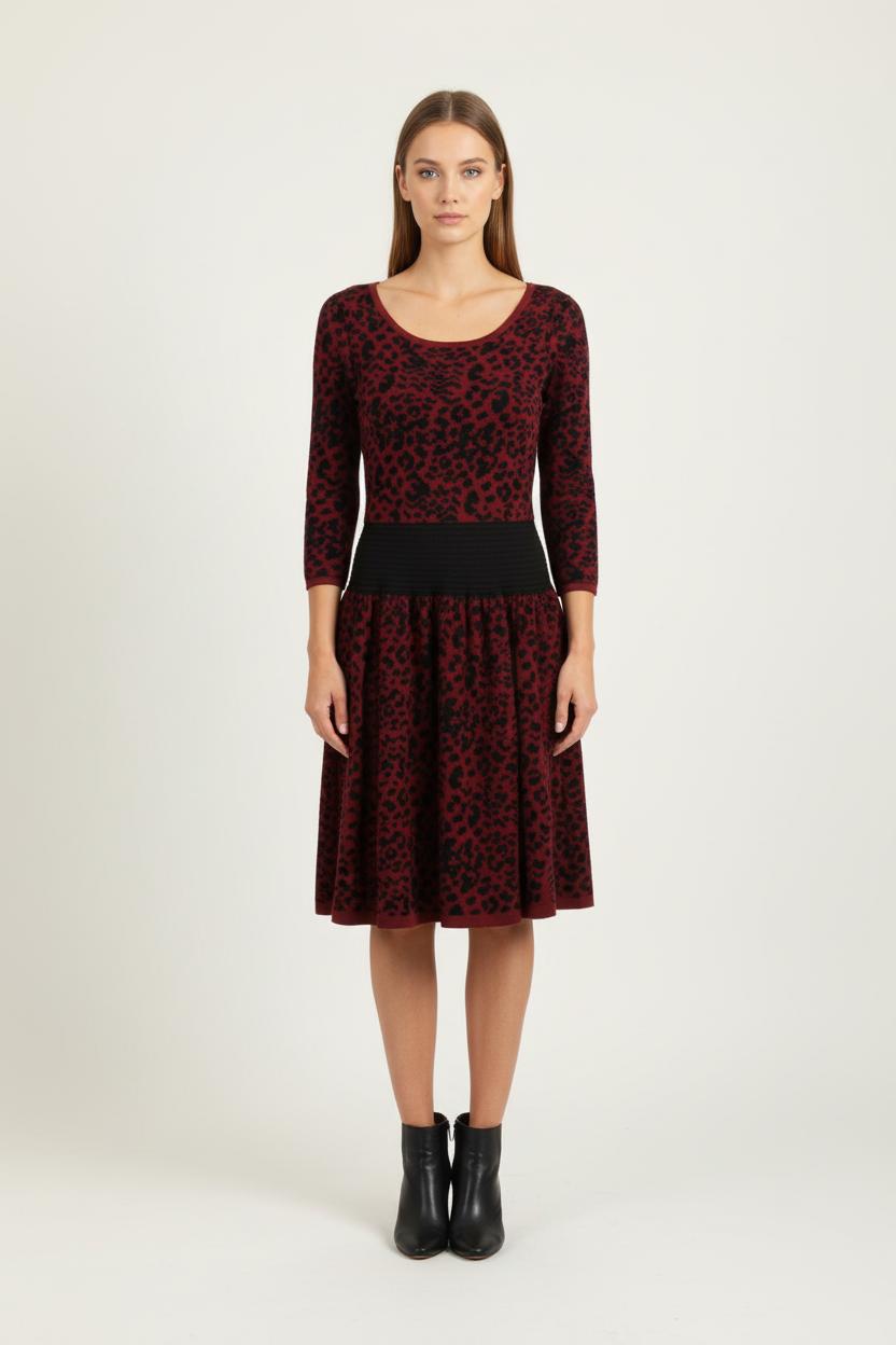 Robe Midi Bordeaux et Noire - Taille S/36 de la marque Sandro | PARAD52153 - Vendu par Paradigme - Image 1