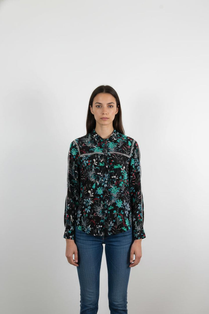 Chemise Fleurie Noire et Verte - Taille XXS/32