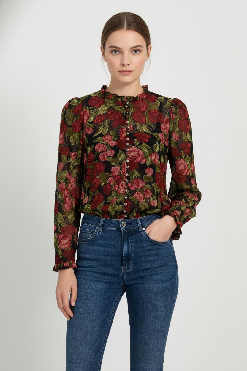 Blouse Bordeaux et Verte - Taille S/36 de la marque The Kooples | PARAD52224 - Vendu par Paradigme - Image 1