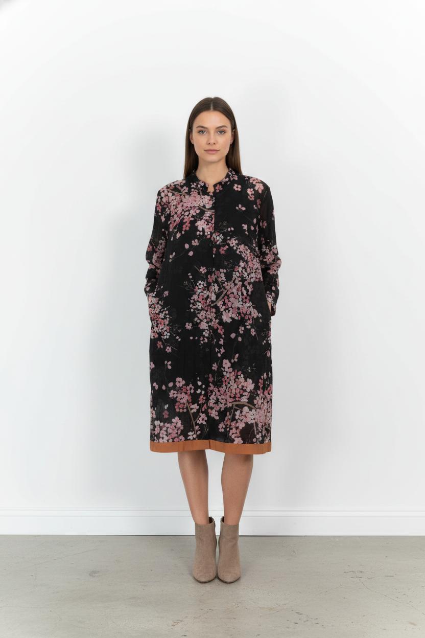 Robe Fleurie Noire et Rose - Taille XXL/44 de la marque Marina Rinaldi | PARAD52305 - Vendu par Paradigme - Image 1