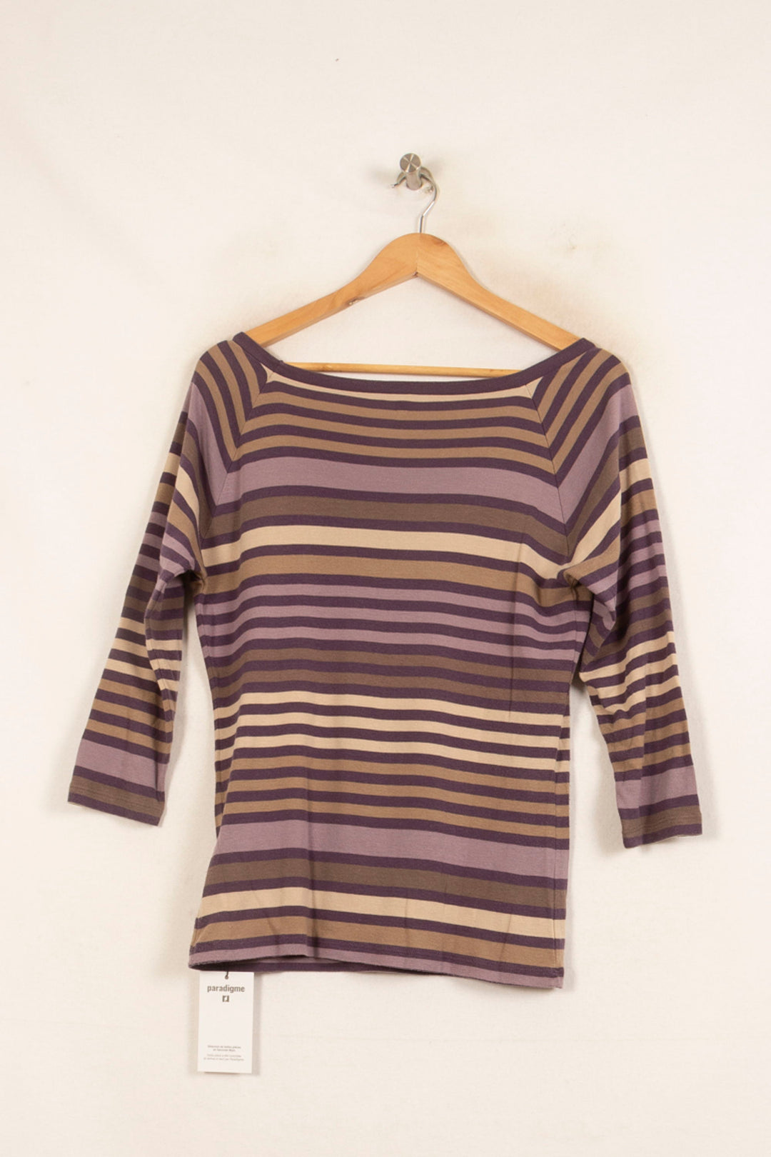 Tee-shirt Rayé Violet et Beige - Taille XL/42 de la marque Caroll | PARAD52494 - Vendu par Paradigme - Image 4