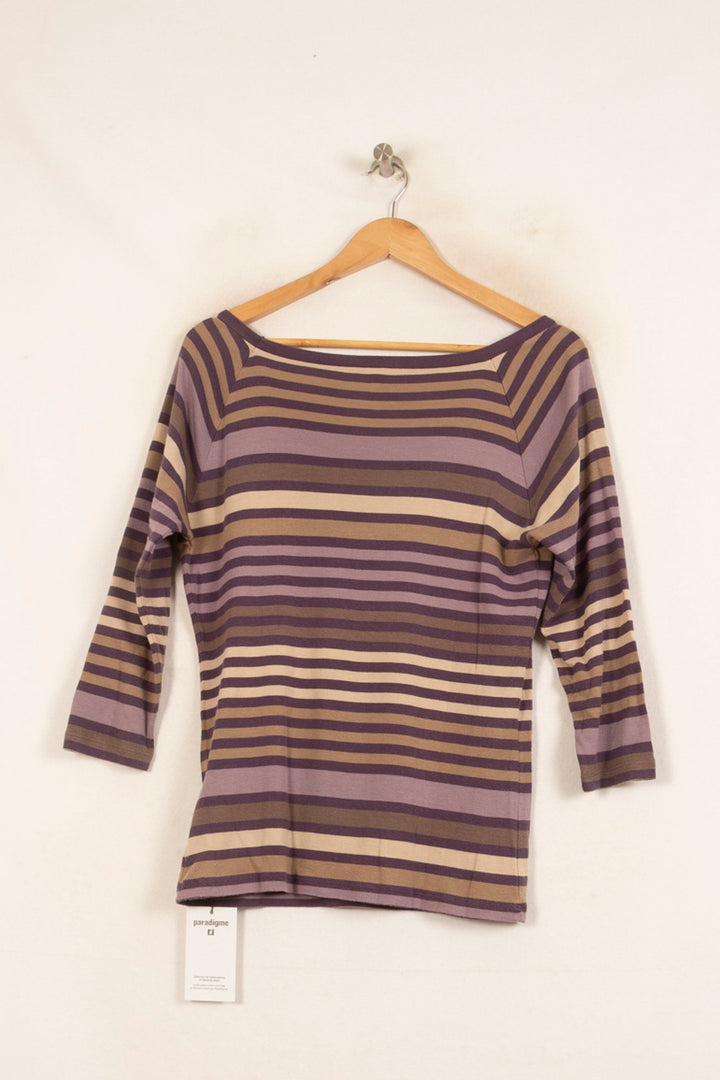 Tee-shirt Rayé Violet et Beige - Taille XL/42 de la marque Caroll | PARAD52494 - Vendu par Paradigme - Image 4