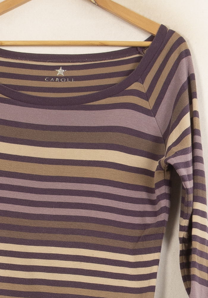 Tee-shirt Rayé Violet et Beige - Taille XL/42 de la marque Caroll | PARAD52494 - Vendu par Paradigme - Image 3